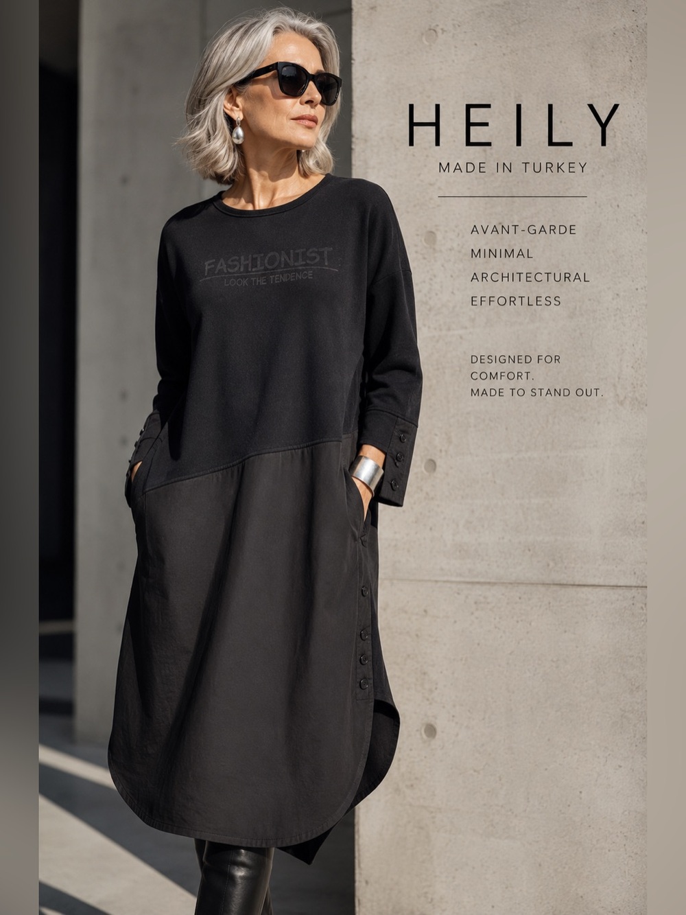 Heily,Turkey Minimalist Avant Garde Tunic Dress Scandinavian Lagenlook Size XL